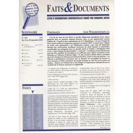 Faits & Documents n°454 - Du 15 au 30 septembre 2018